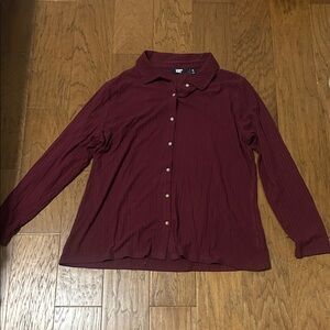 Lands' End Women's Burgundy button up knit ribbed top
